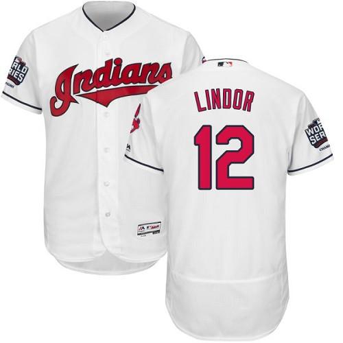 Indians #12 Francisco Lindor White Flexbase Authentic Collection 2016 World Series Bound Stitched MLB Jersey