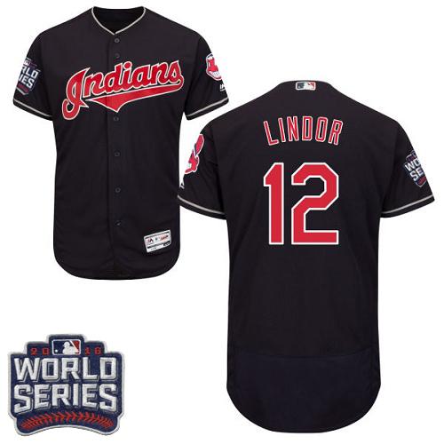 Indians #12 Francisco Lindor Navy Blue Flexbase Authentic Collection 2016 World Series Bound Stitched MLB Jersey