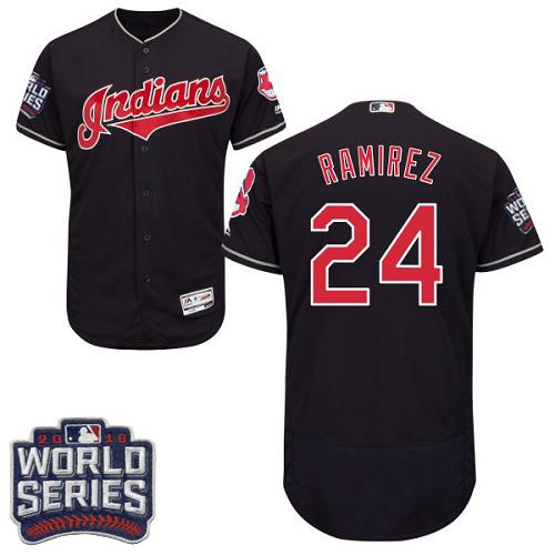 Indians #24 Manny Ramirez Navy Blue Flexbase Authentic Collection 2016 World Series Bound Stitched MLB Jersey