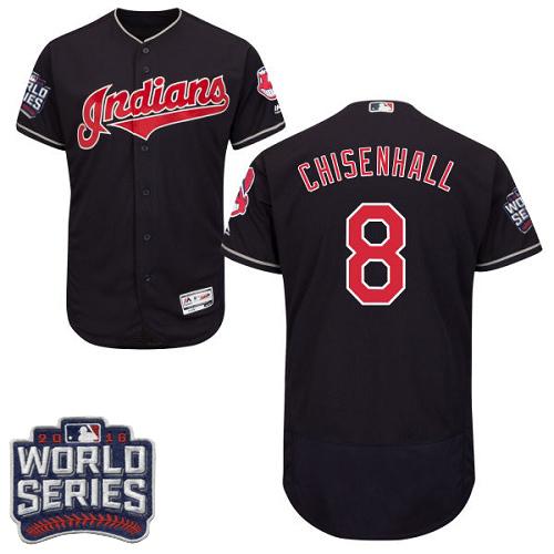 Indians #8 Lonnie Chisenhall Navy Blue Flexbase Authentic Collection 2016 World Series Bound Stitched MLB Jersey