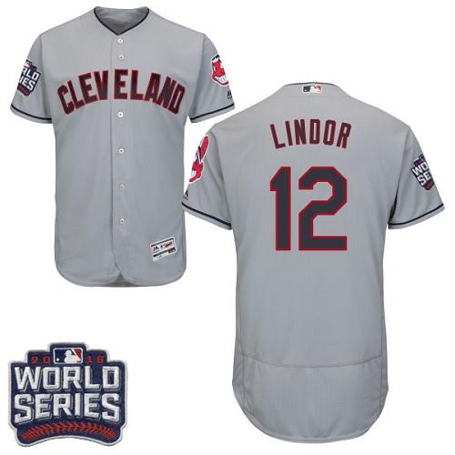 Indians #12 Francisco Lindor Grey Flexbase Authentic Collection 2016 World Series Bound Stitched MLB Jersey