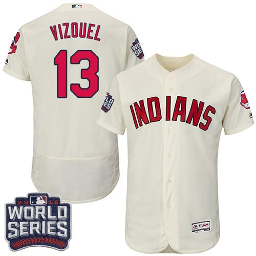 Indians #13 Omar Vizquel Cream Flexbase Authentic Collection 2016 World Series Bound Stitched MLB Jersey