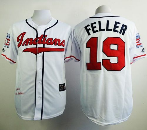 Mitchell And Ness 1948 Indians #19 Bob Feller White Stitched MLB Jersey