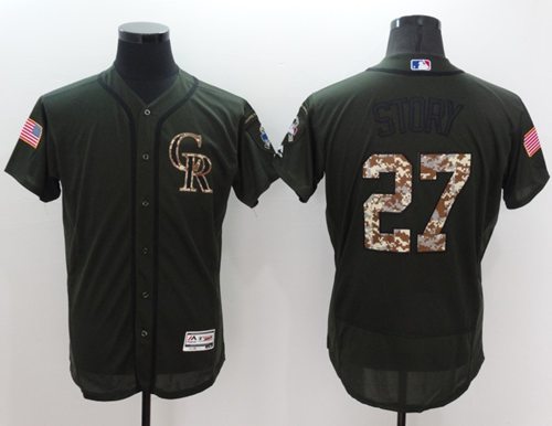 Rockies #27 Trevor Story Green Flexbase Authentic Collection Salute to Service Stitched MLB Jersey