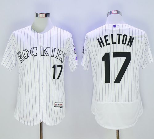 Rockies #17 Todd Helton White Strip Flexbase Authentic Collection Stitched MLB Jersey