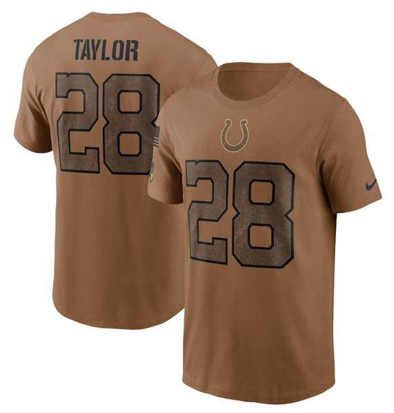 Men's Indianapolis Colts #28 Jonathan Taylor 2023 Brown Salute To Service Name & Number T-Shirt
