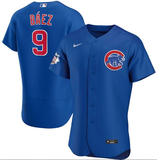 Men's Chicago Cubs Blue #9 Javier Baez Flex Base Stitched MLB Jersey