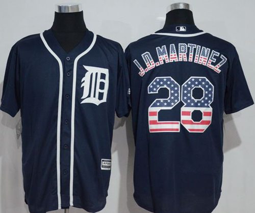 Tigers #28 J. D. Martinez Navy Blue USA Flag Fashion Stitched MLB Jersey
