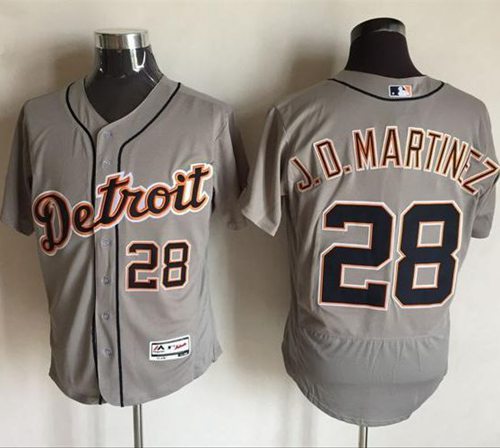 Tigers #28 J. D. Martinez Grey Flexbase Authentic Collection Stitched MLB Jersey