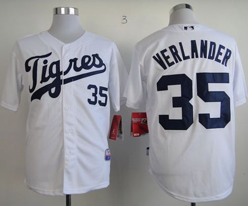 Tigers #35 Justin Verlander White Home "Los Tigres" Stitched MLB Jersey