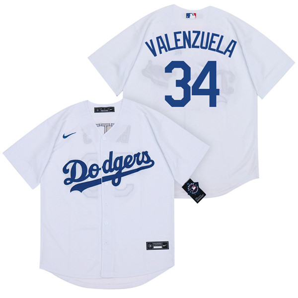 Men's Los Angeles Dodgers #34 Fernando Valenzuela White Cool Base Stitched MLB Jersey