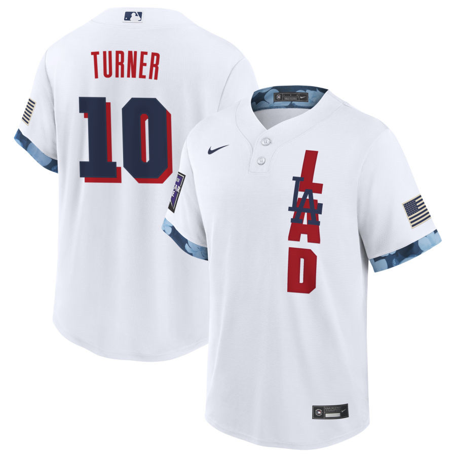 Men's Los Angeles Dodgers #10 Justin Turner 2021 White All-Star Cool Base Stitched MLB Jersey