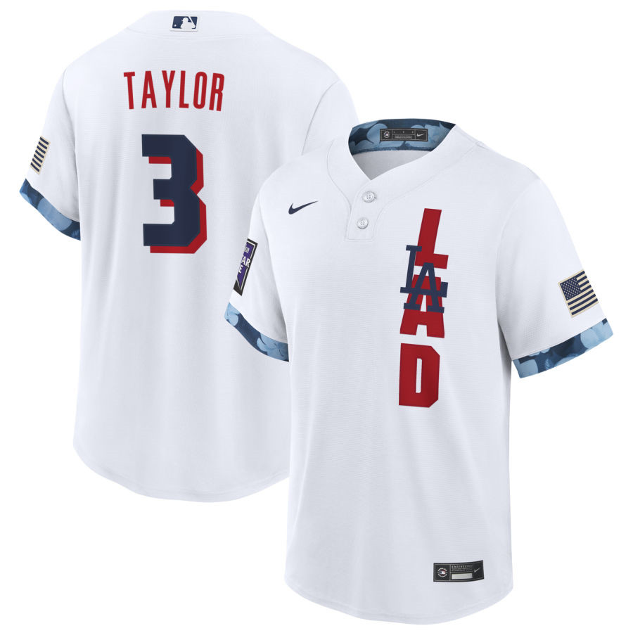 Men's Los Angeles Dodgers #3 Chris Taylor 2021 White All-Star Cool Base Stitched MLB Jersey