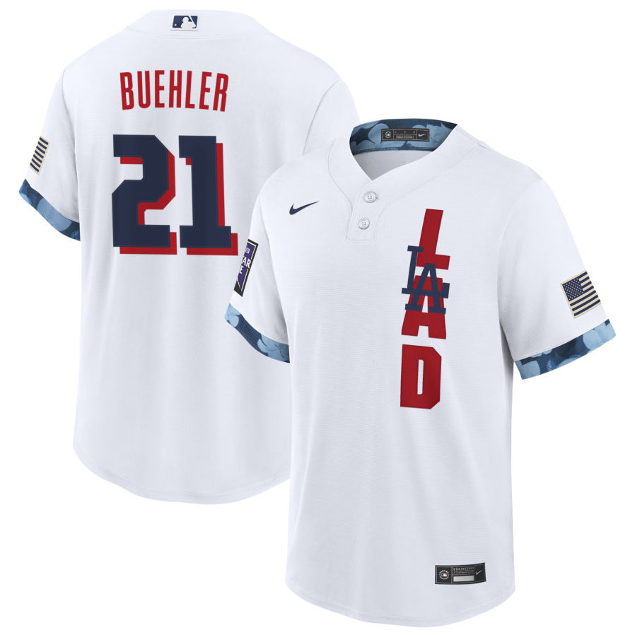 Men's Los Angeles Dodgers #21 Walker Buehler 2021 White All-Star Cool Base Stitched MLB Jersey