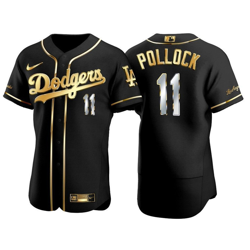 Men's Los Angeles Dodgers #11 A.J. Pollock Black Golden Flex Base Stitched Baseball Jersey