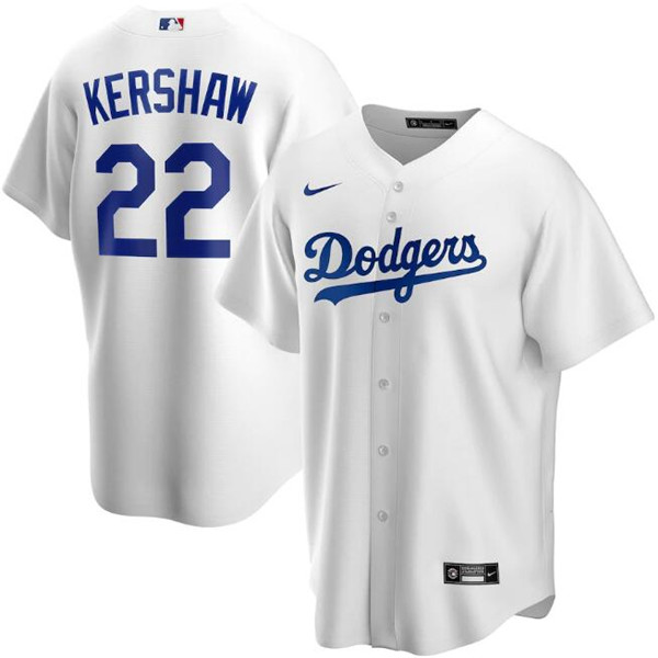 Men's Los Angeles Dodgers White #22 Clayton Kershaw Cool Base Stitched MLB Jersey
