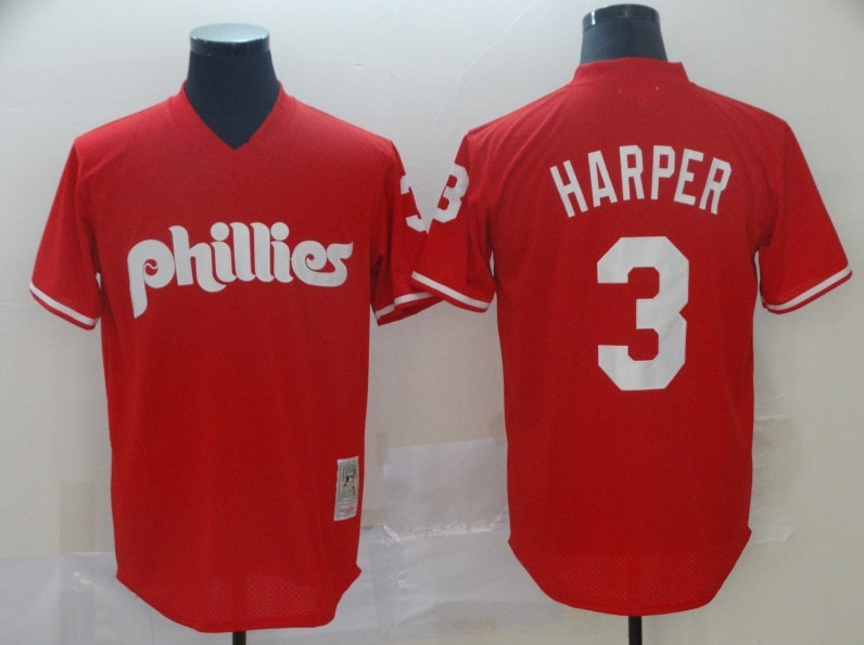Men's Philadelphia Phillies #3 Bryce Harper Red Cool Base Stitched MLB Jersey