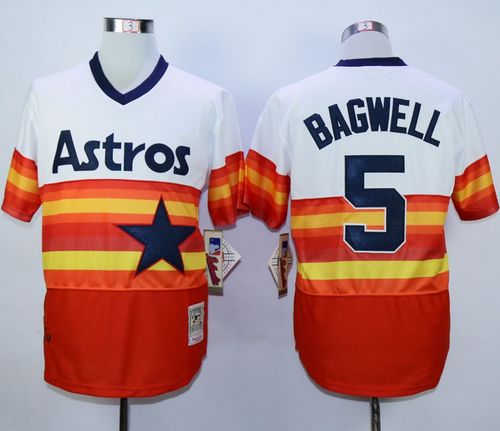 Mitchell And Ness 1980 Astros #5 Jeff Bagwell White/Orange Throwback Stitched MLB Jersey
