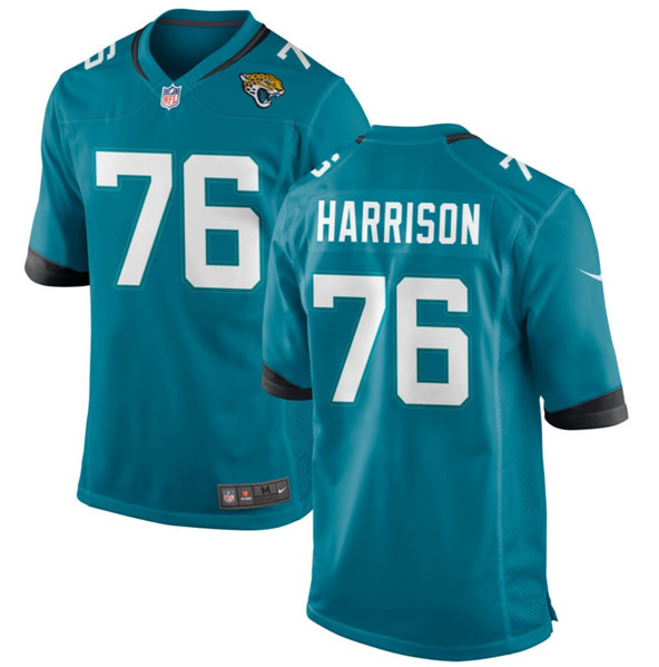 Men's Jacksonville Jaguars #76 Anton Harrison Teal 2023 Draft Stitched Game Jersey