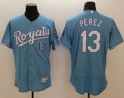 Royals #13 Salvador Perez Light Blue Flexbase Authentic Collection Stitched MLB Jersey