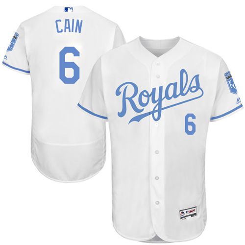 Royals #6 Lorenzo Cain White Flexbase Authentic Collection 2016 Father's Day Stitched MLB Jersey
