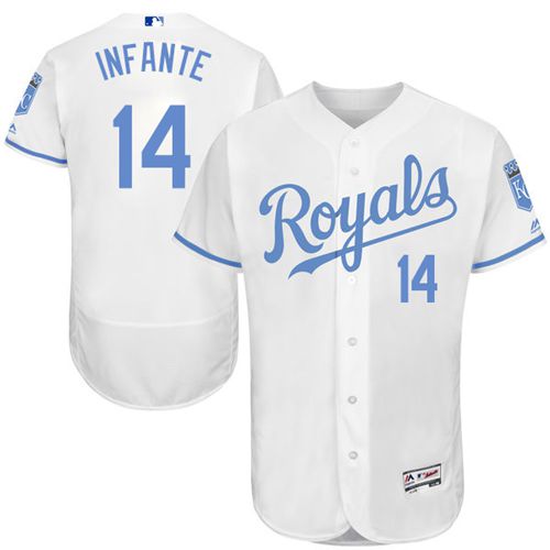 Royals #14 Omar Infante White Flexbase Authentic Collection 2016 Father's Day Stitched MLB Jersey