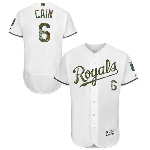 Royals #6 Lorenzo Cain White Flexbase Authentic Collection 2016 Memorial Day Stitched MLB Jersey