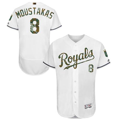 Royals #8 Mike Moustakas White Flexbase Authentic Collection 2016 Memorial Day Stitched MLB Jersey