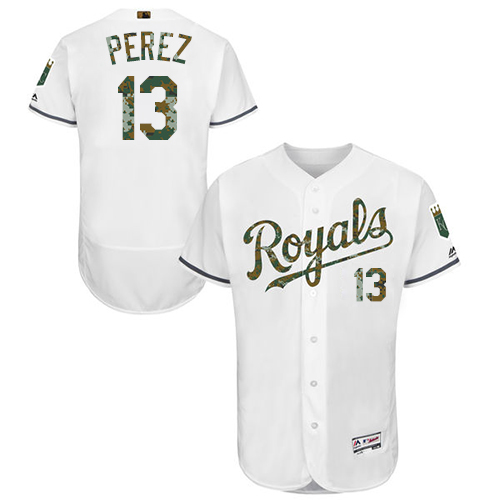 Royals #13 Salvador Perez White Flexbase Authentic Collection 2016 Memorial Day Stitched MLB Jersey