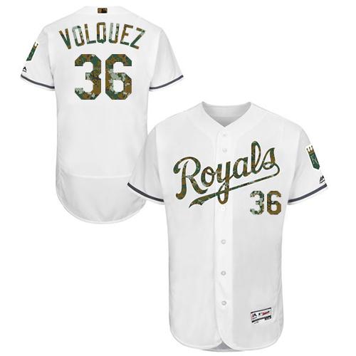 Royals #36 Edinson Volquez White Flexbase Authentic Collection 2016 Memorial Day Stitched MLB Jersey