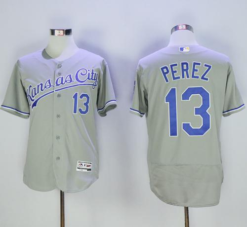 Royals #13 Salvador Perez Grey Flexbase Authentic Collection Stitched MLB Jersey