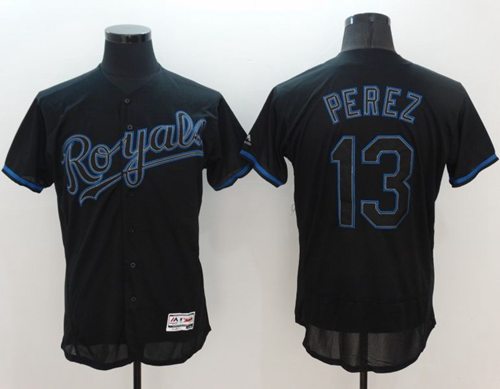 Royals #13 Salvador Perez Black Fashion Flexbase Authentic Collection Stitched MLB Jersey