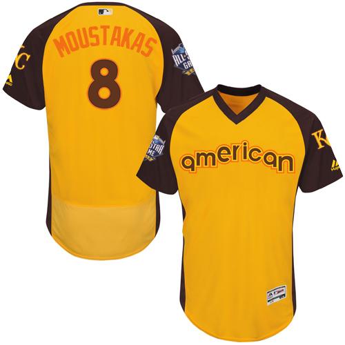 Royals #8 Mike Moustakas Gold Flexbase Authentic Collection 2016 All-Star American League Stitched MLB Jersey