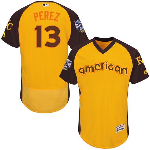 Royals #13 Salvador Perez Gold Flexbase Authentic Collection 2016 All-Star American League Stitched MLB Jersey