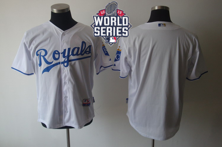 Royals Blank White Cool Base W/2015 World Series Patch Stitched MLB Jersey