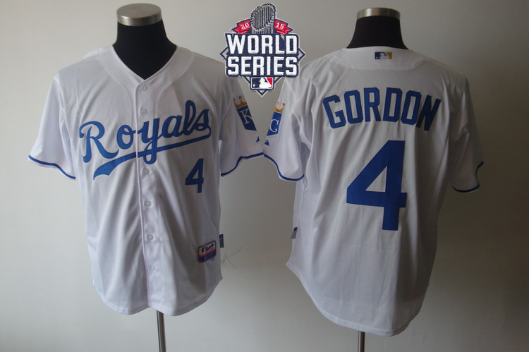 Royals #4 Alex Gordon White Cool Base W/2015 World Series Patch Stitched MLB Jersey