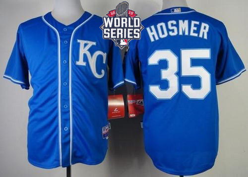 Royals #35 Eric Hosmer Blue Alternate 2 Cool Base W/2015 World Series Patch Stitched MLB Jersey