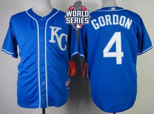 Royals #4 Alex Gordon Blue Alternate 2 Cool Base W/2015 World Series Patch Stitched MLB Jersey
