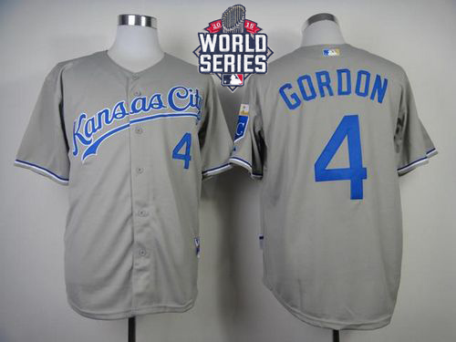 Royals #4 Alex Gordon Grey Cool Base W/2015 World Series Patch Stitched MLB Jersey