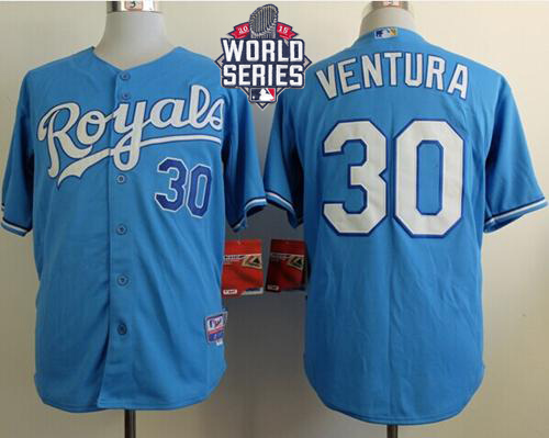 Royals #30 Yordano Ventura Light Blue Cool Base W/2015 World Series Patch Stitched MLB Jersey