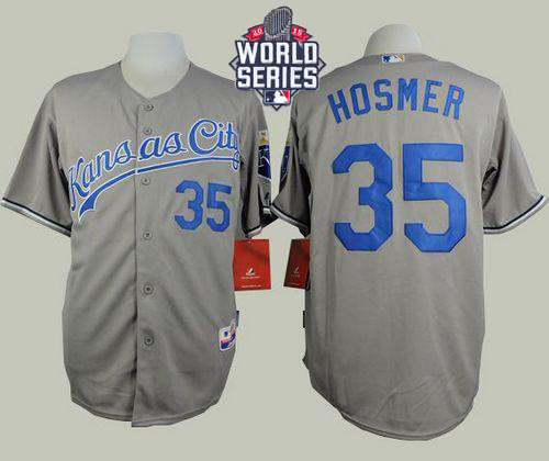 Royals #35 Eric Hosmer Grey Road Cool Base W/2015 World Series Patch Stitched MLB Jersey