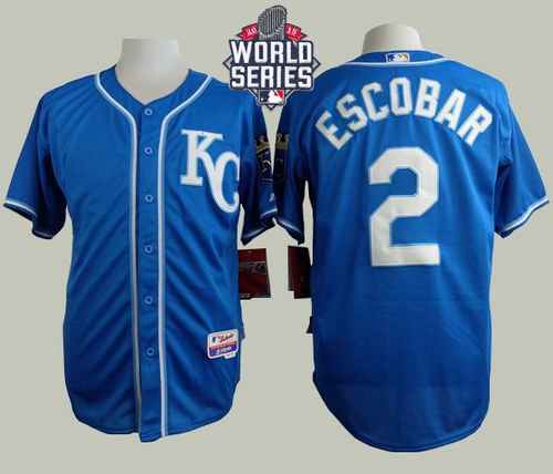 Royals #2 Alcides Escobar Blue Alternate 2 Cool Base W/2015 World Series Patch Stitched MLB Jersey