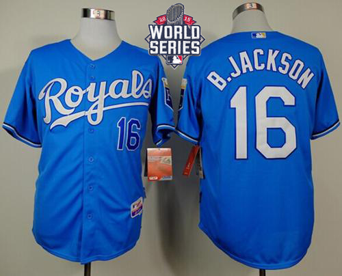 Royals #16 Bo Jackson Light Blue Alternate Cool Base W/2015 World Series Patch Stitched MLB Jersey