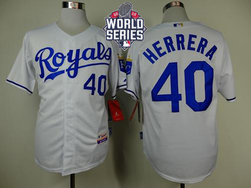 Royals #40 Kelvin Herrera White Cool Base W/2015 World Series Patch Stitched MLB Jersey