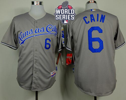 Royals #6 Lorenzo Cain Grey Cool Base W/2015 World Series Patch Stitched MLB Jersey