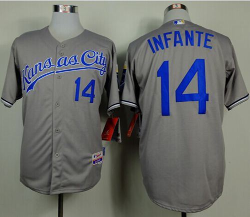 Royals #14 Omar Infante Grey Cool Base Stitched MLB Jersey