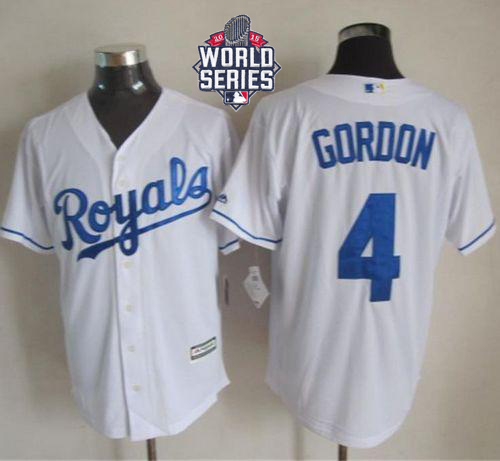 Royals #4 Alex Gordon White New Cool Base W/2015 World Series Patch Stitched MLB Jersey