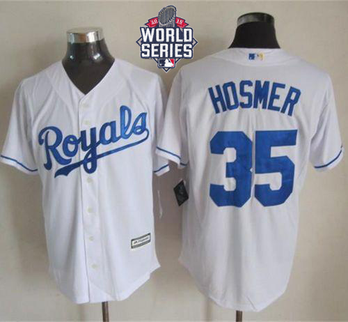 Royals #35 Eric Hosmer White New Cool Base W/2015 World Series Patch Stitched MLB Jersey