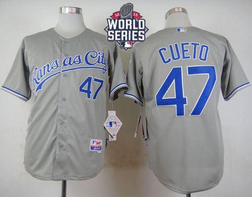 Royals #47 Johnny Cueto Grey Cool Base W/2015 World Series Patch Stitched MLB Jersey