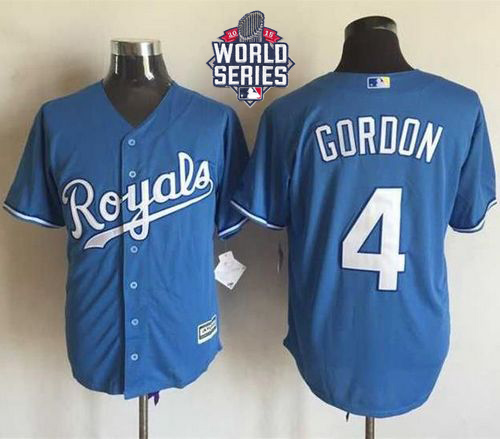 Royals #4 Alex Gordon Light Blue Alternate 1 New Cool Base W/2015 World Series Patch Stitched MLB Jersey